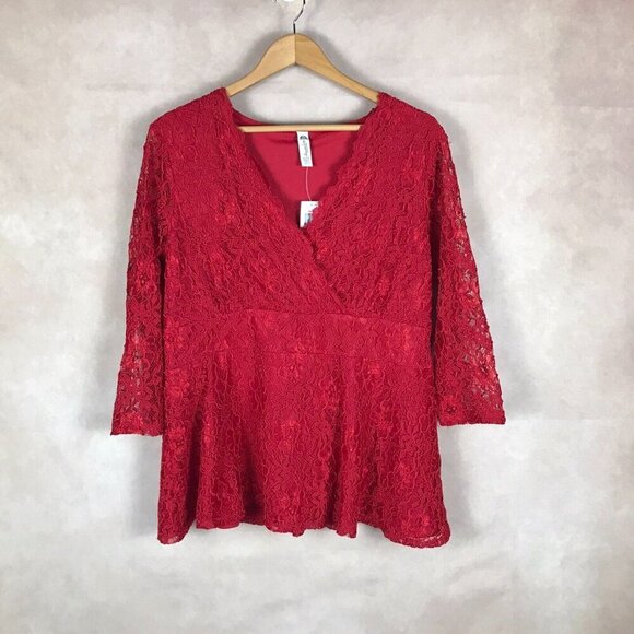 American Rag Plus Size Red Lace Surplice Top NWT 1X - Picture 2 of 6